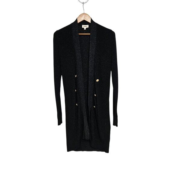 L'AGENCE Noe Double-Breasted Black Metallic Open Front Cardigan Sweater Large - Picture 1 of 9